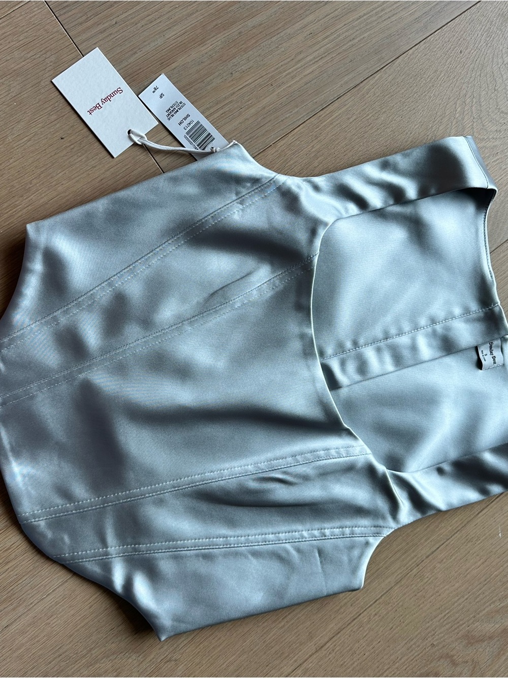 Aritzia Sunday Best Shiloh Satin Bustier NWT Sterling Blue Size S - Picture 4 of 9
